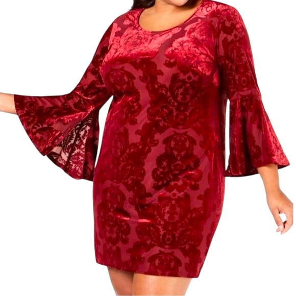 NWT Signature by Robbie Bee Womens XL Sheath Dress Red Velvet Split Bell Sleeve - Picture 1 of 16